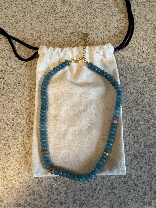 Anthropologie Jewelry - Anthropologie Teal Beaded Necklace with Gold Accents